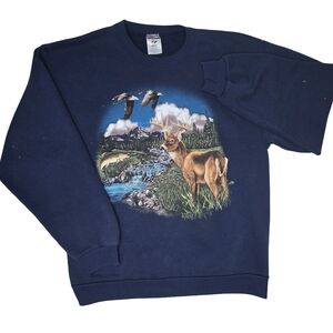 VINTAGE Whitetail Deer Hunting Animal Print Pullover Crewneck Sweatshirt